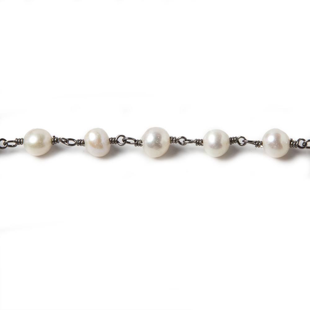 6x5mm White Off Round Pearl Black Gold .925 Silver Chain by the foot 25 pieces
