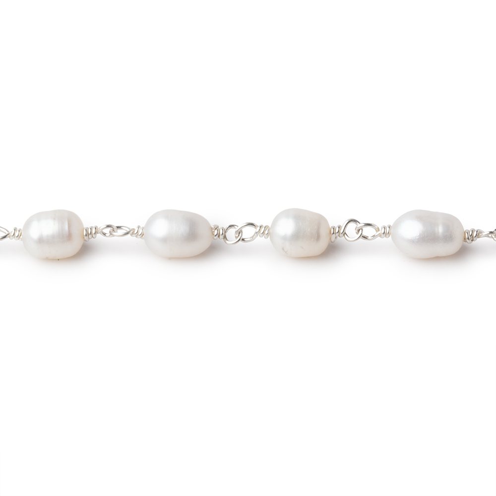 6x5mm White Oval Freshwater Pearls on .925 Silver Chain
