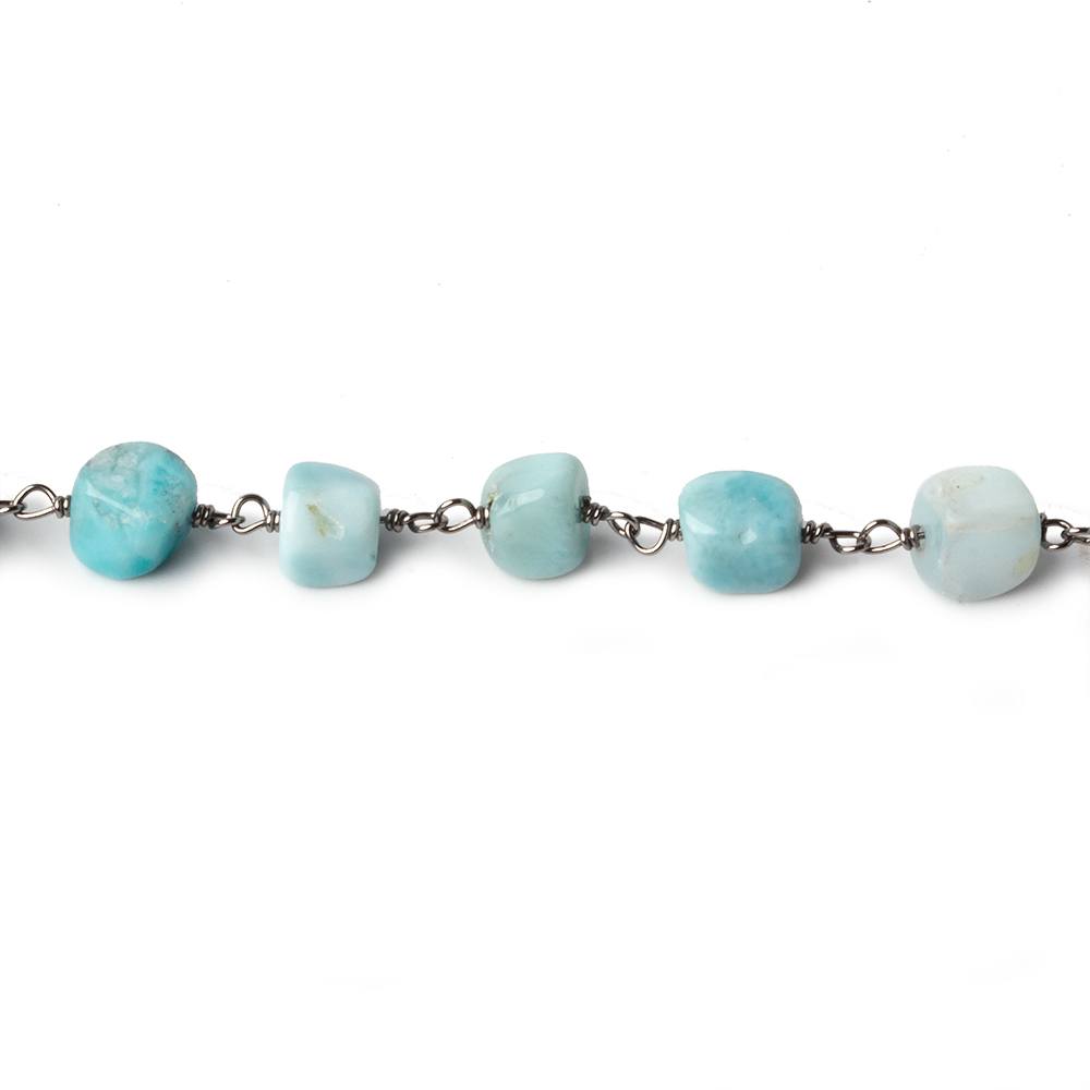 6x6-6x8mm Larimar plain nugget Black Gold plated .925 Silver chain by the foot 26 pcs