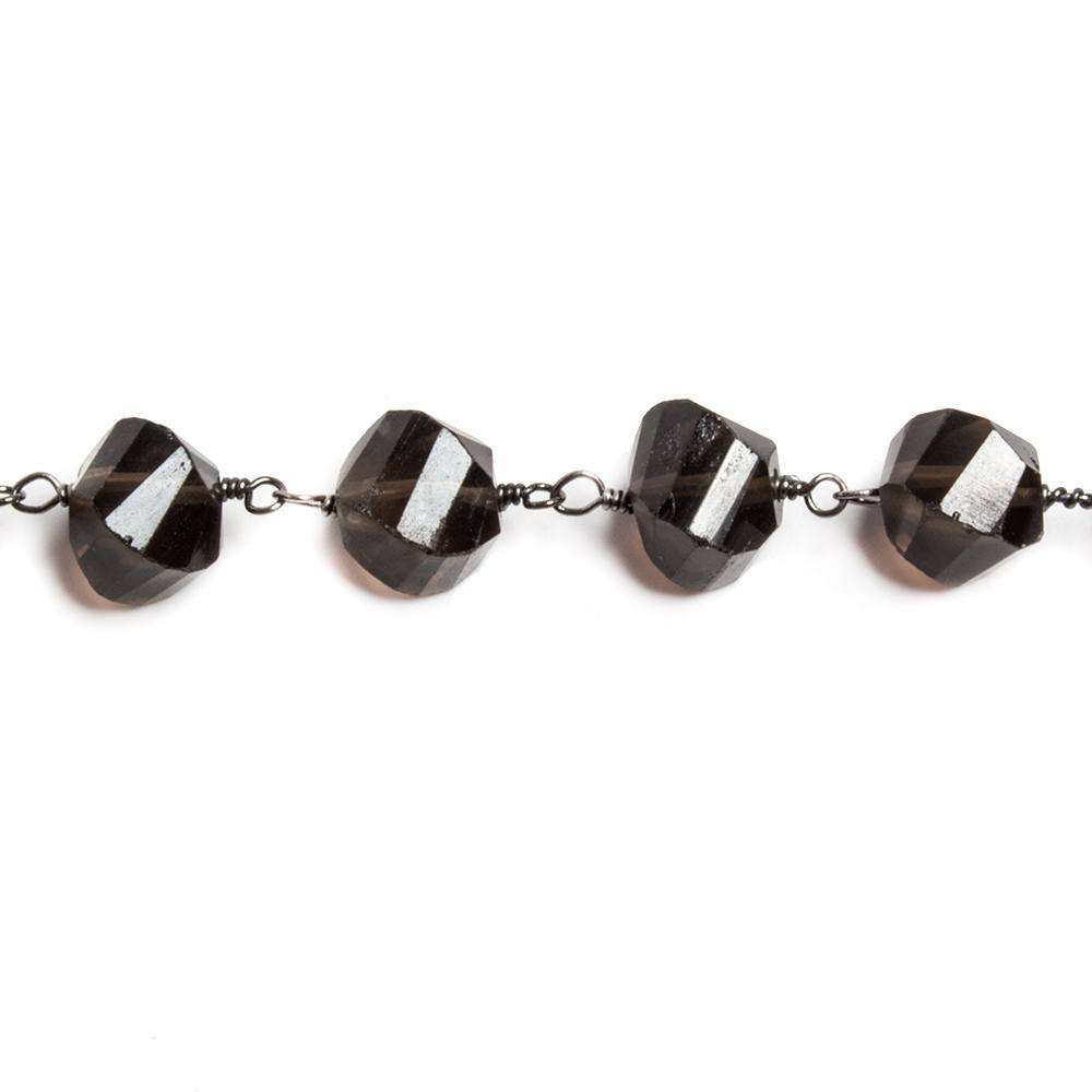 6x6-7x7mm Smoky Quartz Twist Cube Black Gold plated Chain by the foot 26 pcs