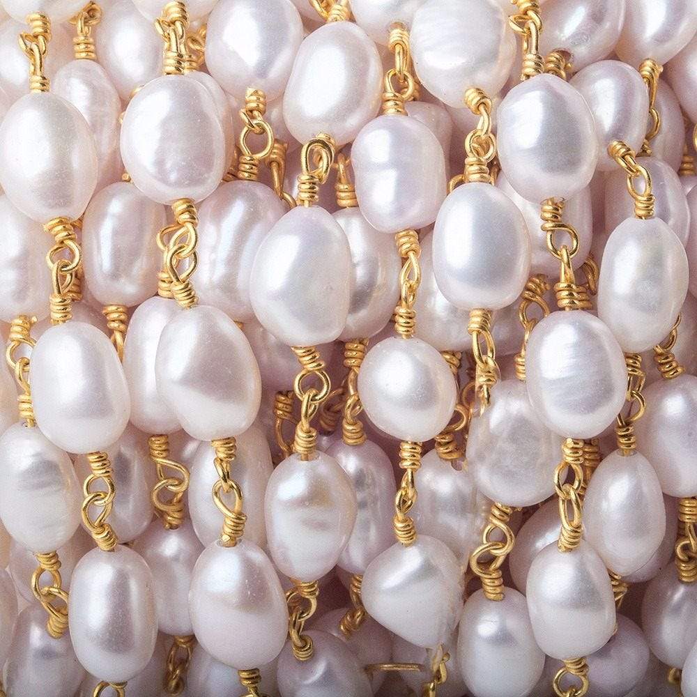 6x6-8x6mm Ballet Soft Pink Straight Drill Baroque Pearl Gold plated Chain by the foot