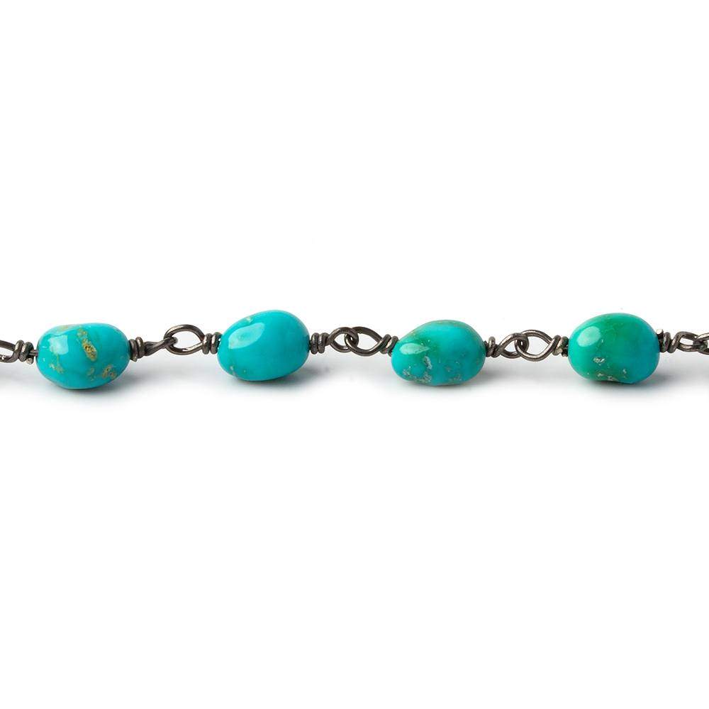 6x6-8x6mm Turquoise tumbled nugget Black Gold plated .925 Silver chain by the foot 24 pcs