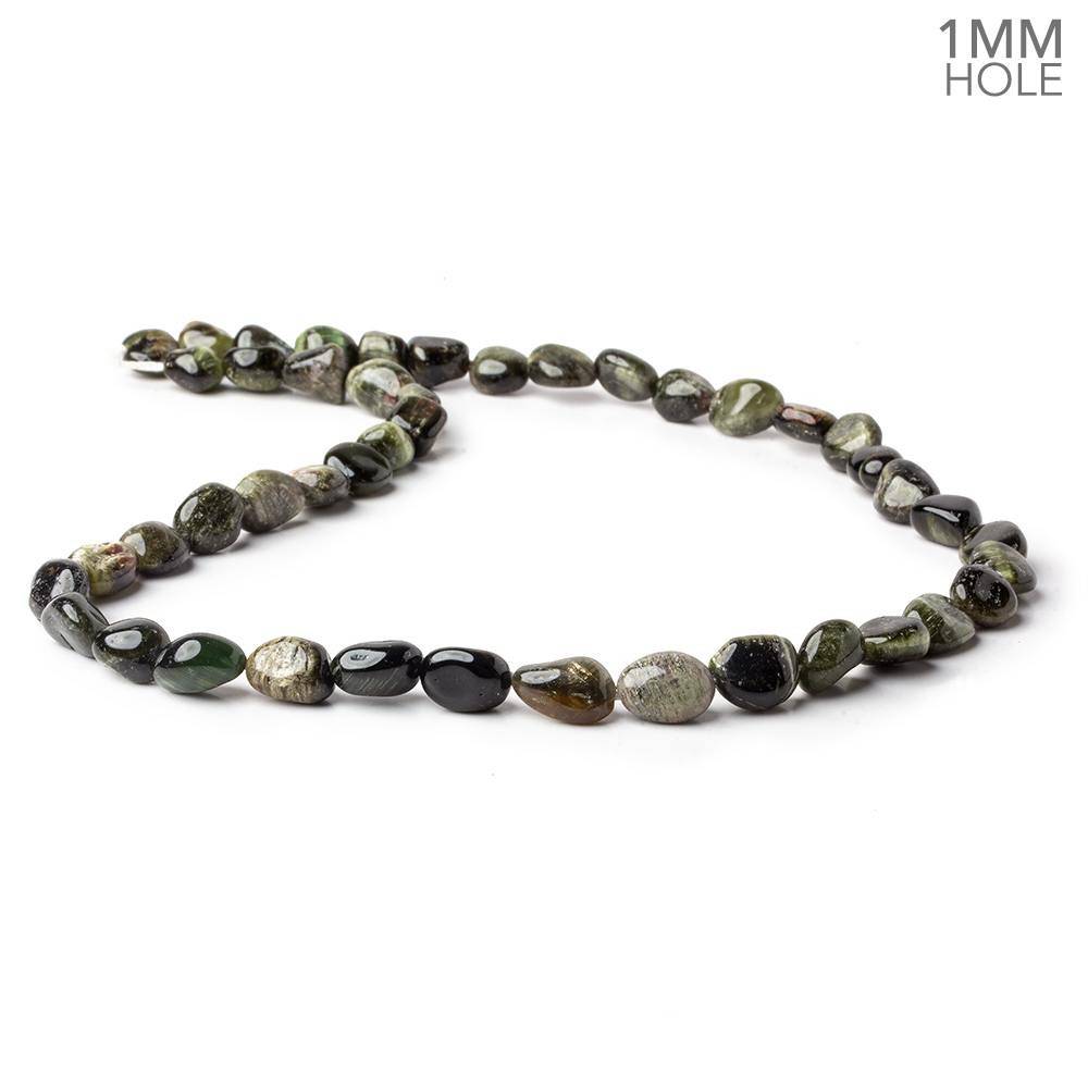 6x6-9x7mm Cat's Eye Tourmaline 1mm large hole plain nuggets 16 inch 45 beads