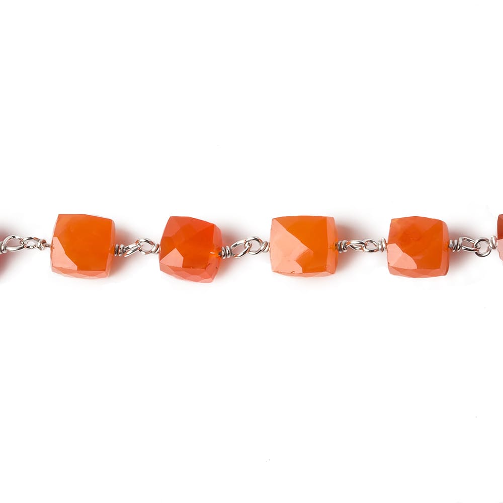 6x6mm Carnelian faceted cube Silver .925 Chain by the foot 26 pcs