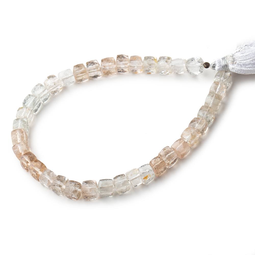 6x6mm White & Imperial Topaz faceted cube beads 8 inch 36 pieces