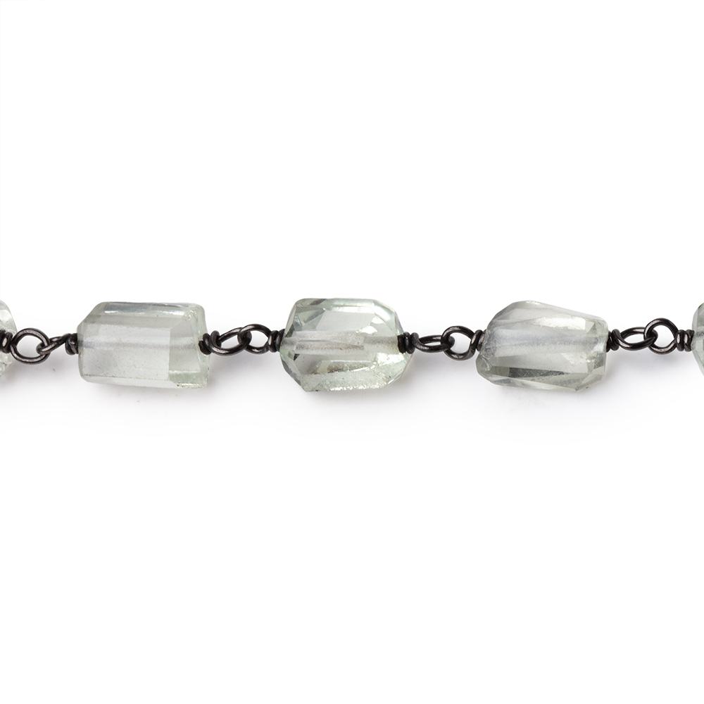 7-10mm Prasiolite Faceted Nuggets on Black Gold over .925 Silver Chain