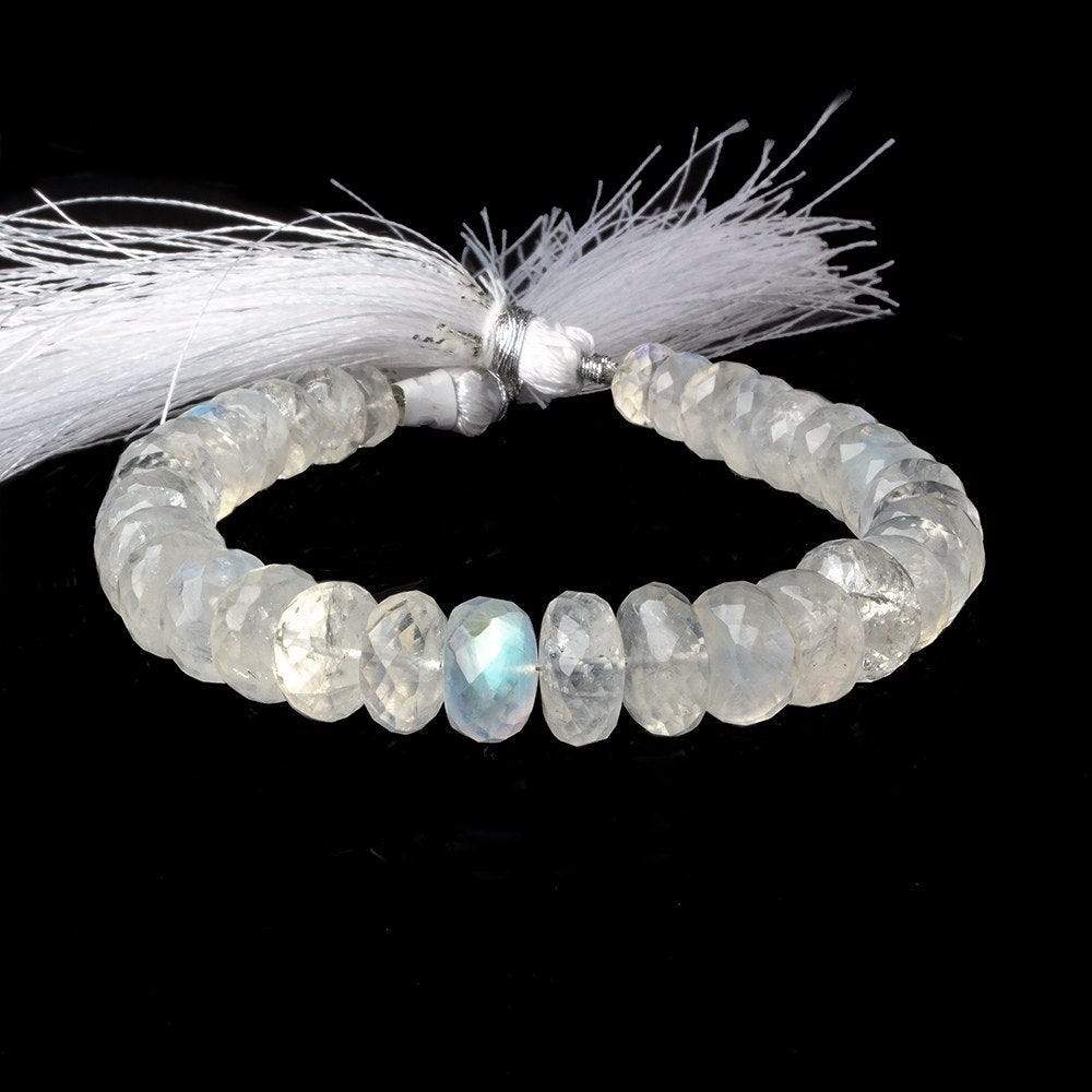 7-11mm Rainbow Moonstone Faceted Rondelles 7.5 inch 34 beads AAA