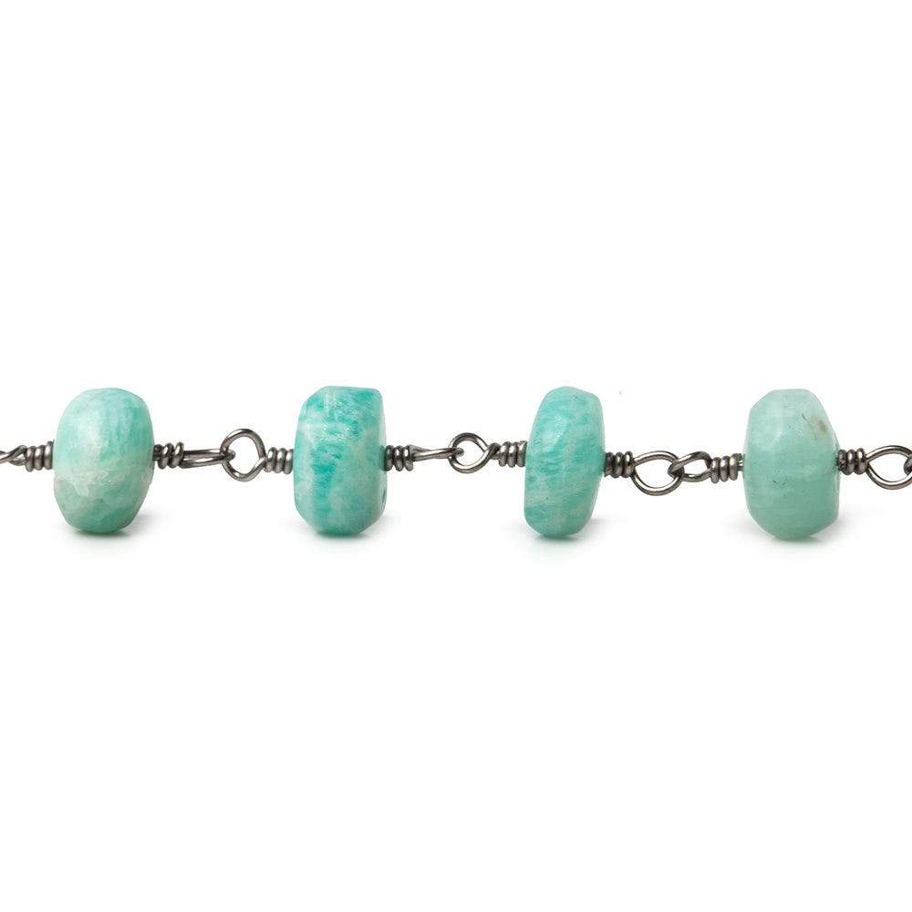 7-7.5mm Matte Amazonite plain rondelle Black Gold plated Chain by the foot 35 pcs