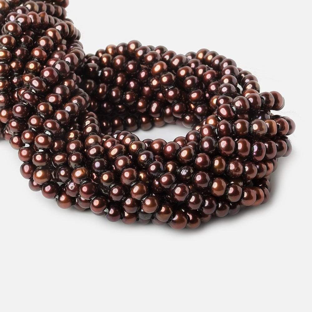 7-8mm Brick Red Large Hole Off Round Freshwater Pearl 2.5mm drill hoe, 15 inch, 64 pieces