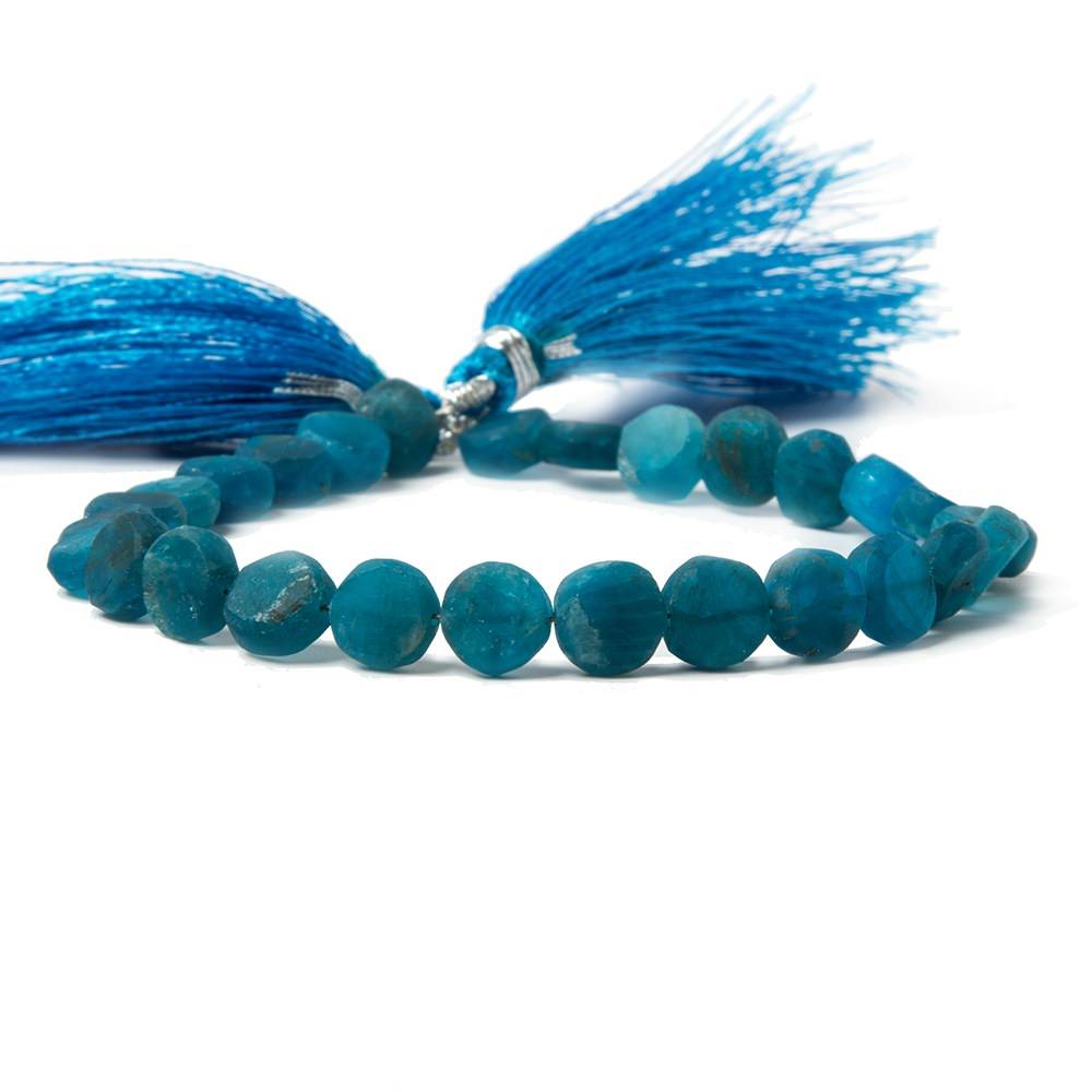 7-8mm Frosted Neon Apatite plain coin Beads 8 inch 25 pieces
