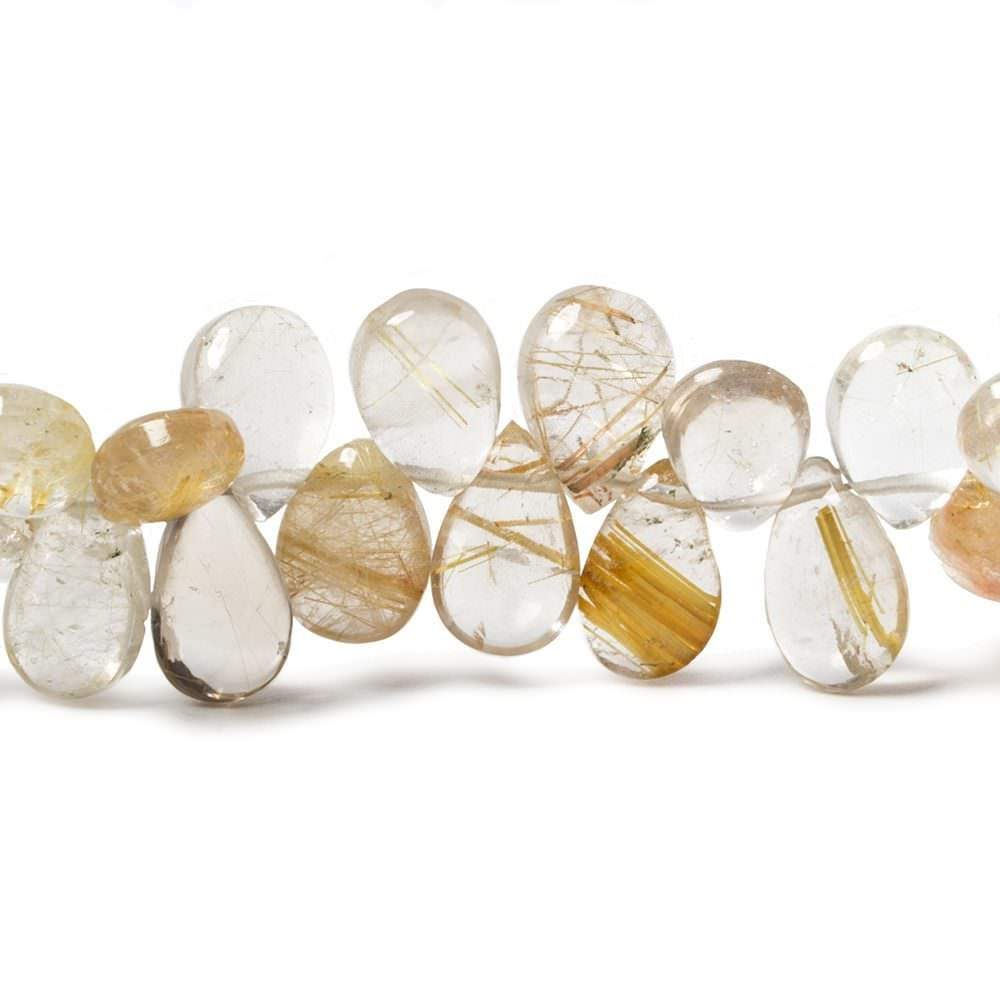 7-8mm Golden Rutilated Quartz Plain Pear Beads 8 inch 74 pieces