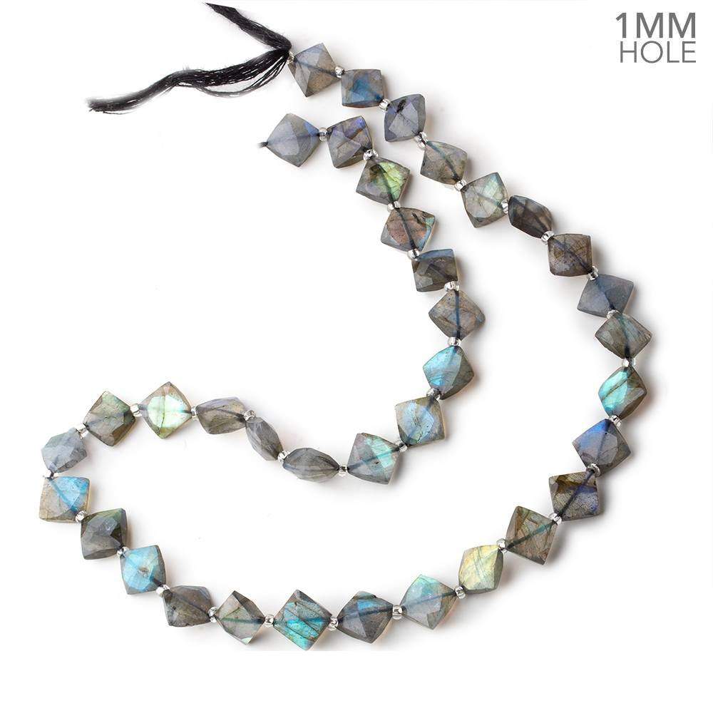 7-8mm Labradorite Corner Drilled Faceted Square Beads 15.5 inch 36 pieces AA 1mm Hole