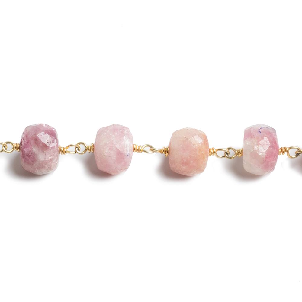 7-8mm Pink Tourmaline faceted rondelle Gold Chain by the foot 27 beads