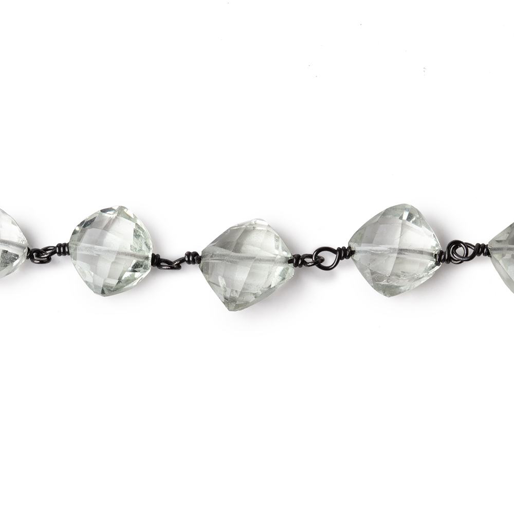 7-8mm Prasiolite Faceted Pillows on Black Gold over .925 Silver Chain