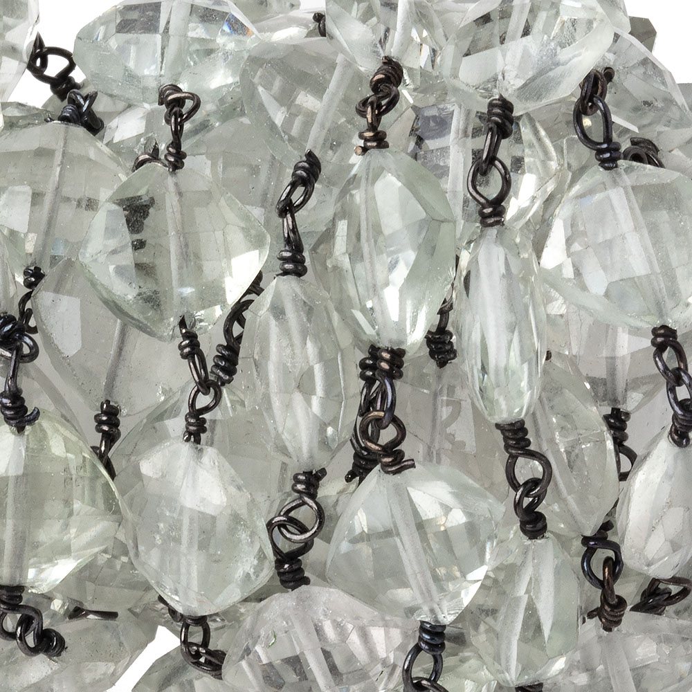 7-8mm Prasiolite Faceted Pillows on Black Gold over .925 Silver Chain