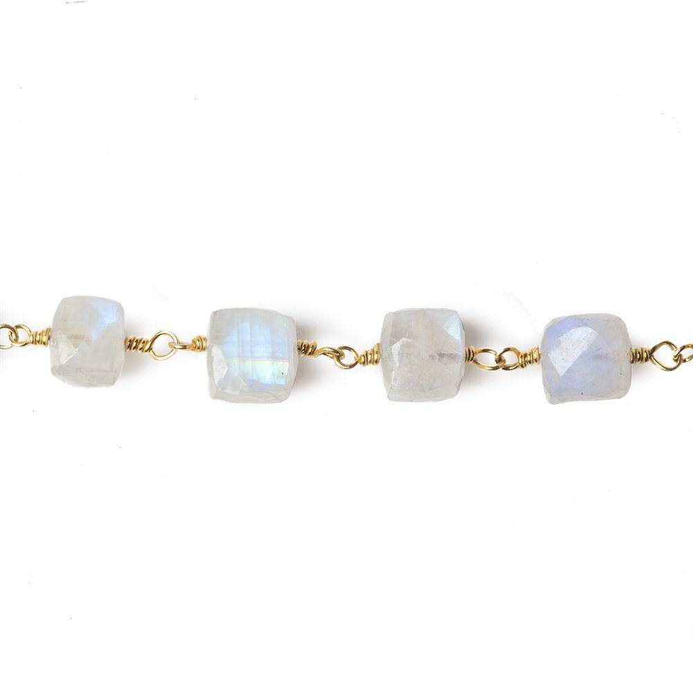 7-8mm Rainbow Moonstone faceted cube Vermeil Chain by the foot 26 beads