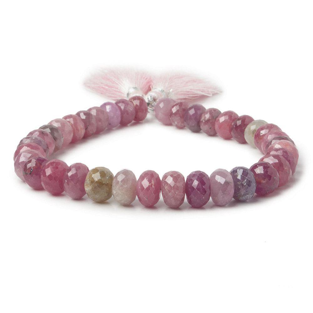 7-8mm Ruby & Fancy Sapphire faceted rondelles 8 inch 36 beads A