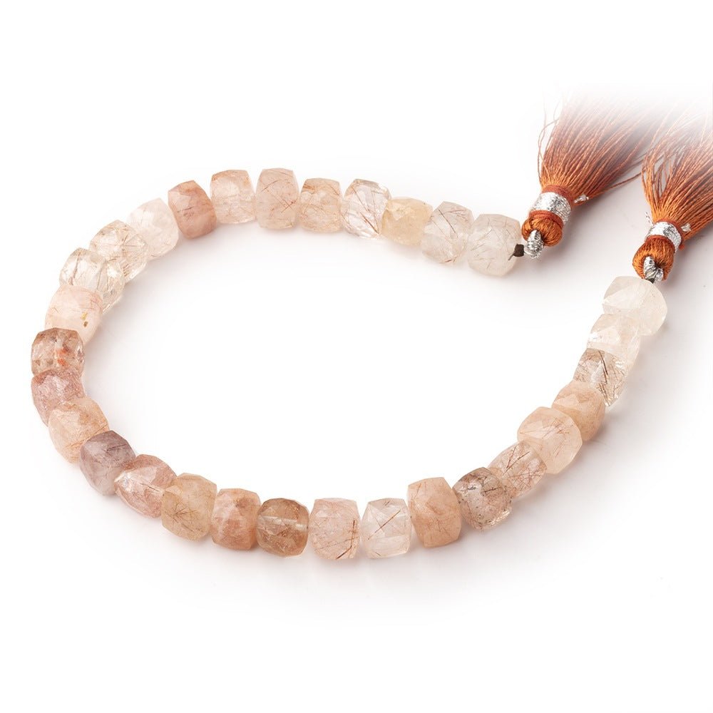 7-8mm Rutilated Quartz Faceted Cube Beads 8 inch 30 pieces
