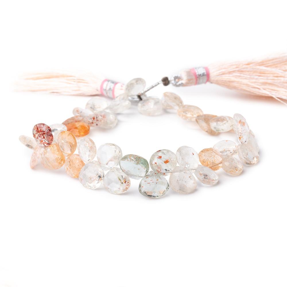 7-8mm Shaded Oregon Sunstone Faceted Heart Beads 7.5 inch 46 pieces