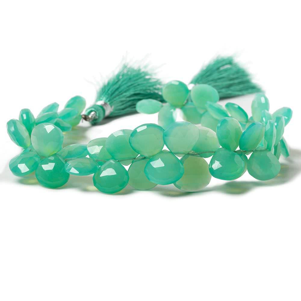 7-9mm Bluish Green Chalcedony Faceted Heart Beads 8 inch 58 pieces