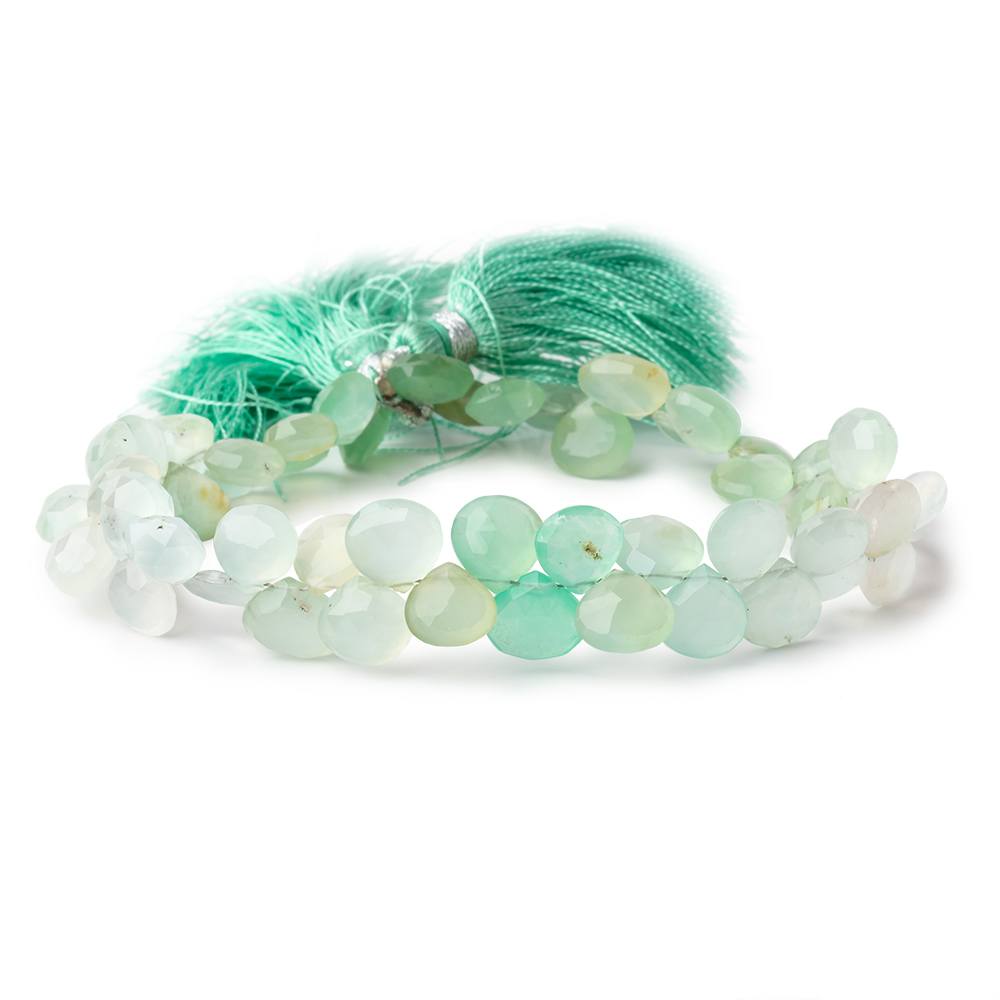 7-9mm Chrysoprase Shaded Faceted Heart Beads 8 inch 52 pieces