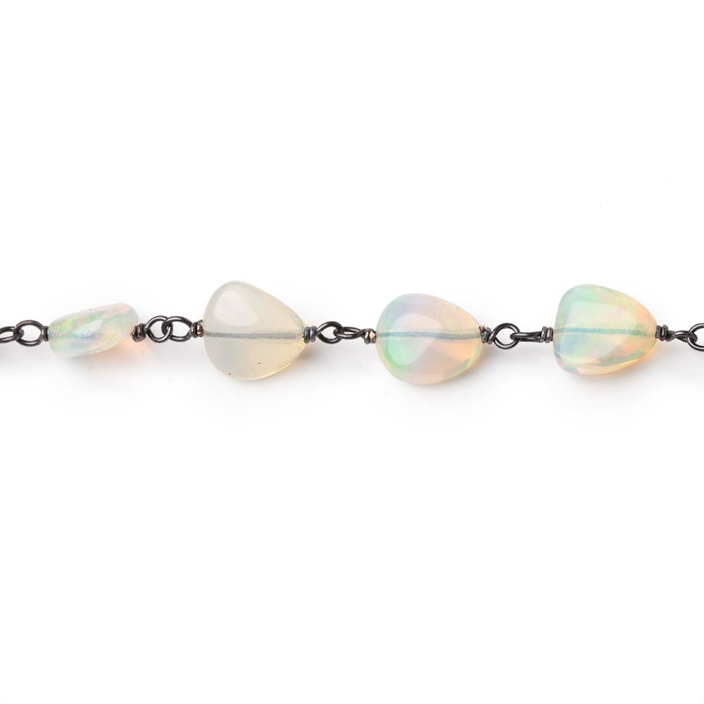 7-9mm Ethiopian Opal Plain Nuggets on Black Gold over .925 Silver Chain