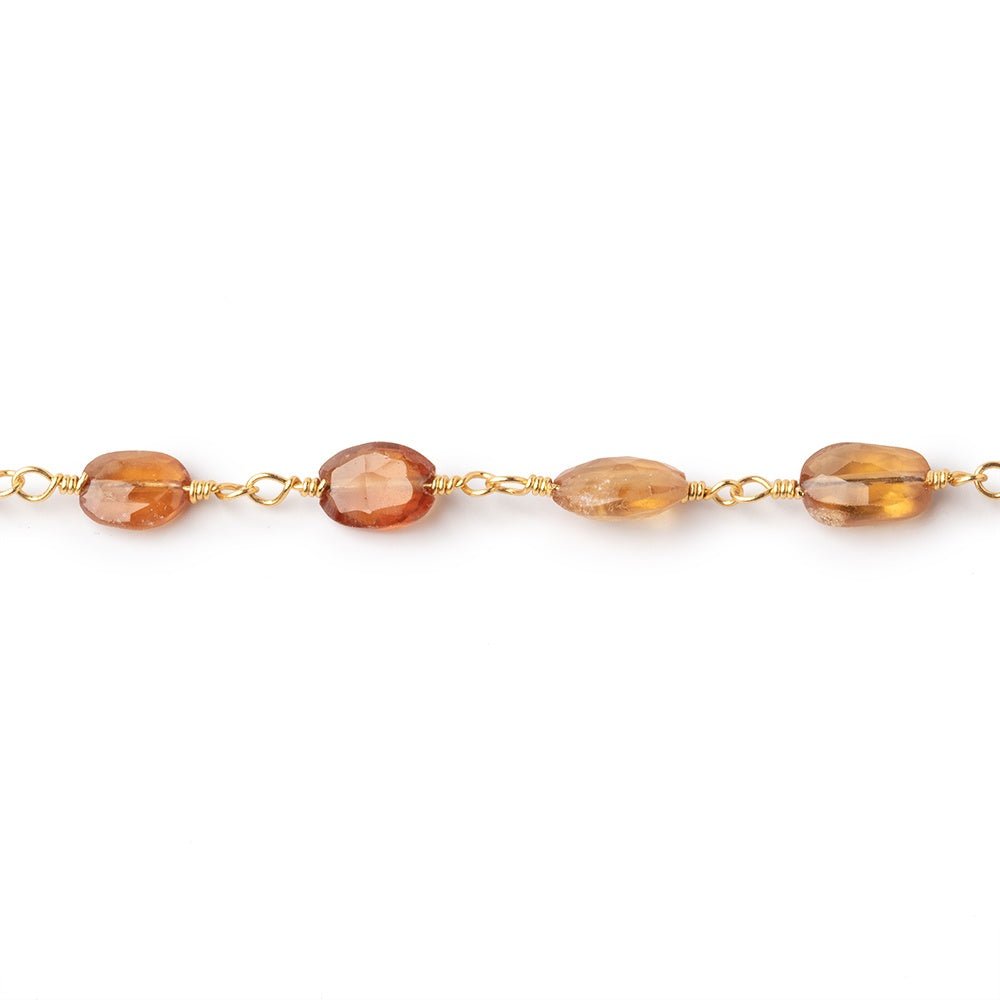 7-9mm Hessonite Garnet Faceted Ovals on Gold Plated Chain