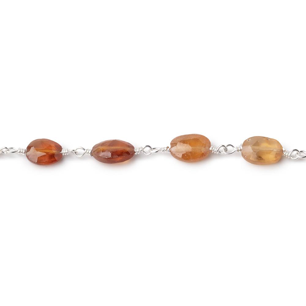7-9mm Hessonite Garnet Faceted Ovals on Silver Plated Chain