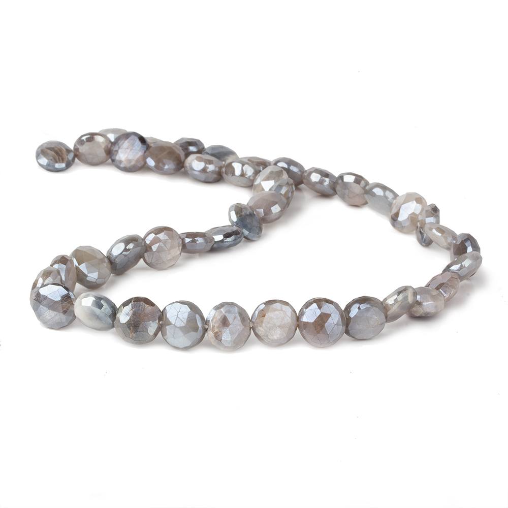7-9mm Mystic Platinum Moonstone faceted coins 14 inch 42 beads