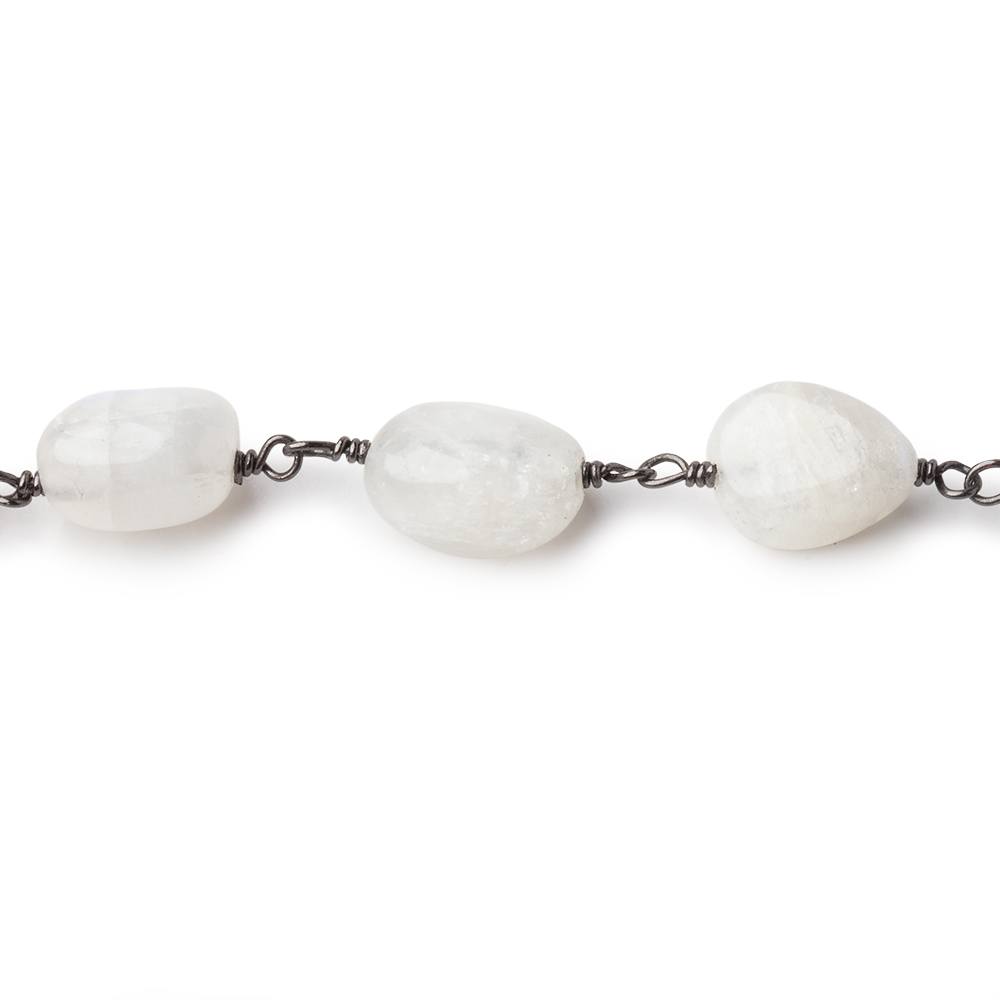 7-9mm Rainbow Moonstone Plain Nuggets on Black Gold over .925 Silver Chain