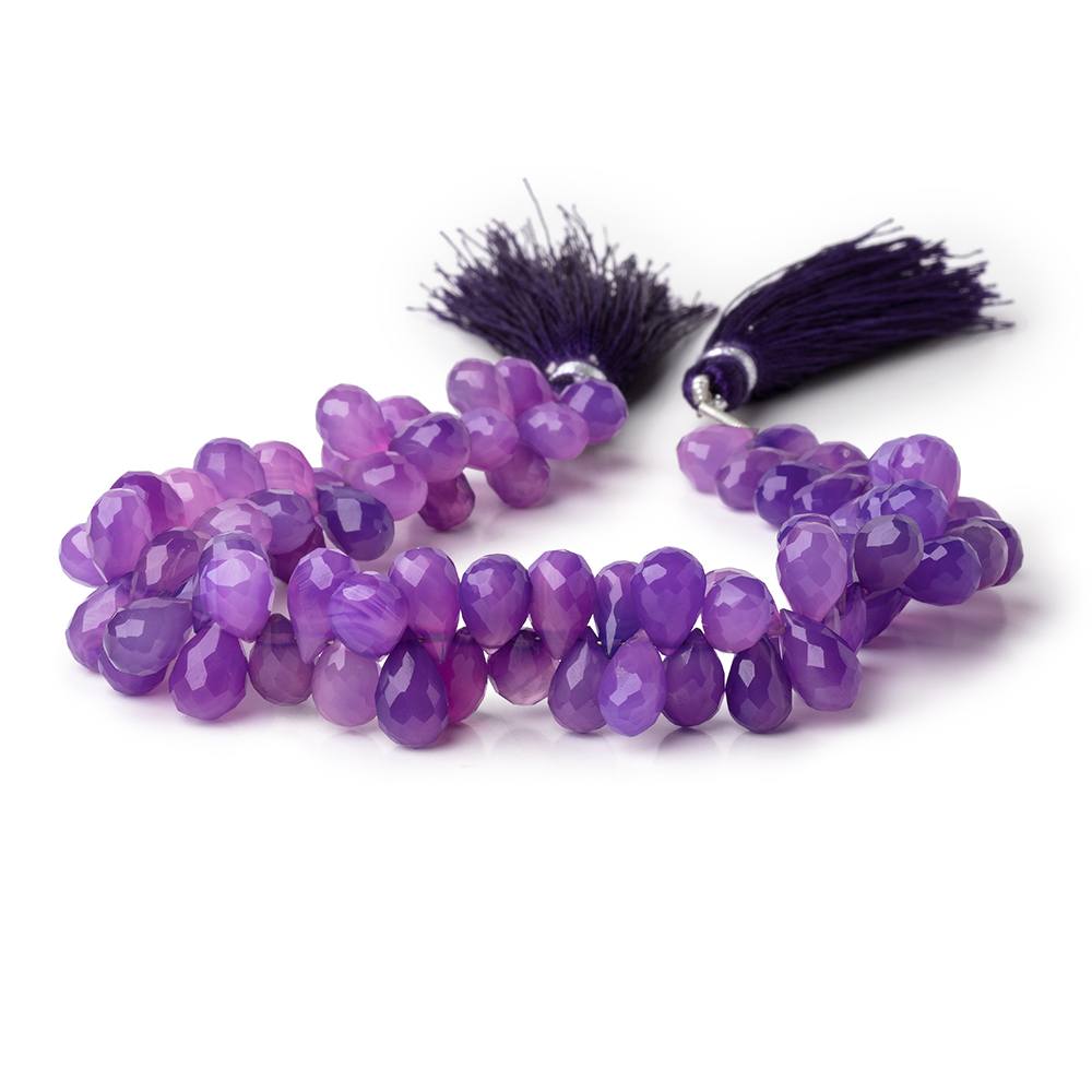 7-9mm Shaded Purple Chalcedony Faceted Tear Drop Beads 8 inch 80 pieces