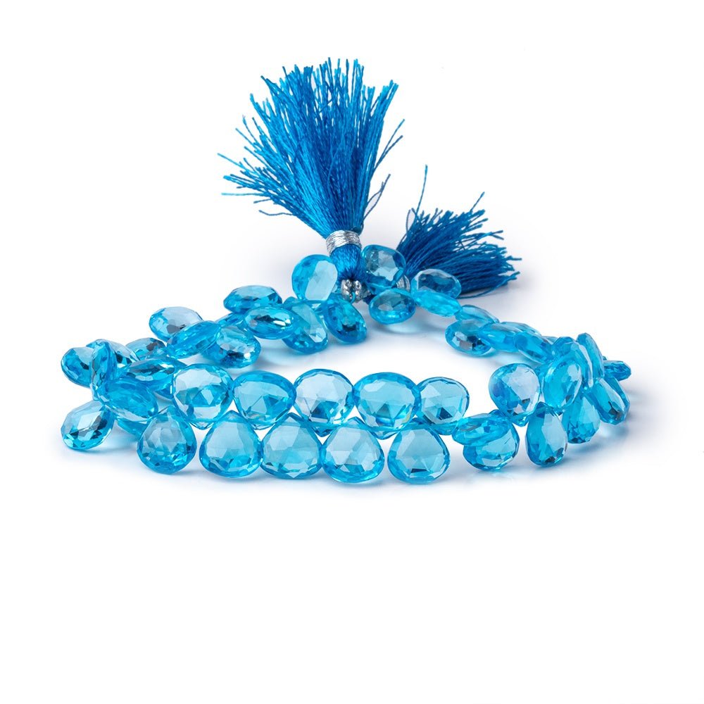 7-9mm Swiss Blue Topaz Faceted Heart Beads 8.5 inch 54 pieces AAA