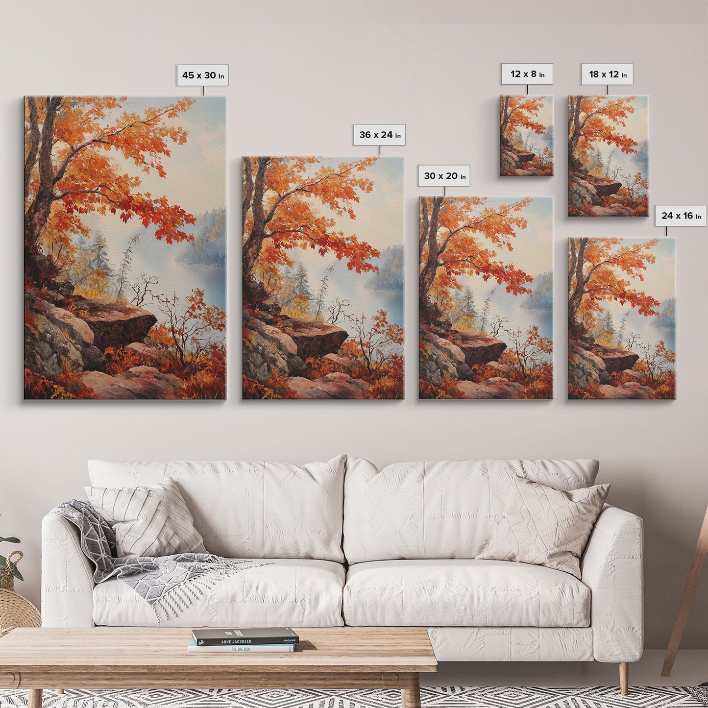 Fall In The Virginia Mountains - Framed Canvas Print - Autumn Leaves Falling On The Mountain Lake Landscape