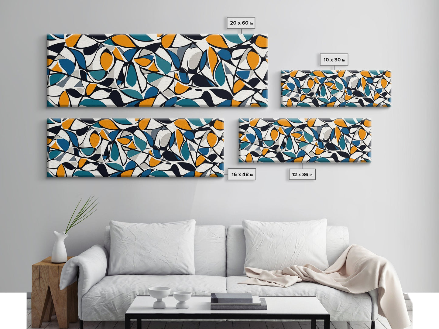 Mid Century Modern Art - Floral Abstract Pattern - Panoramic Canvas Print - Retro Loft Art - Large Wall Art - Geometric Abstract Art