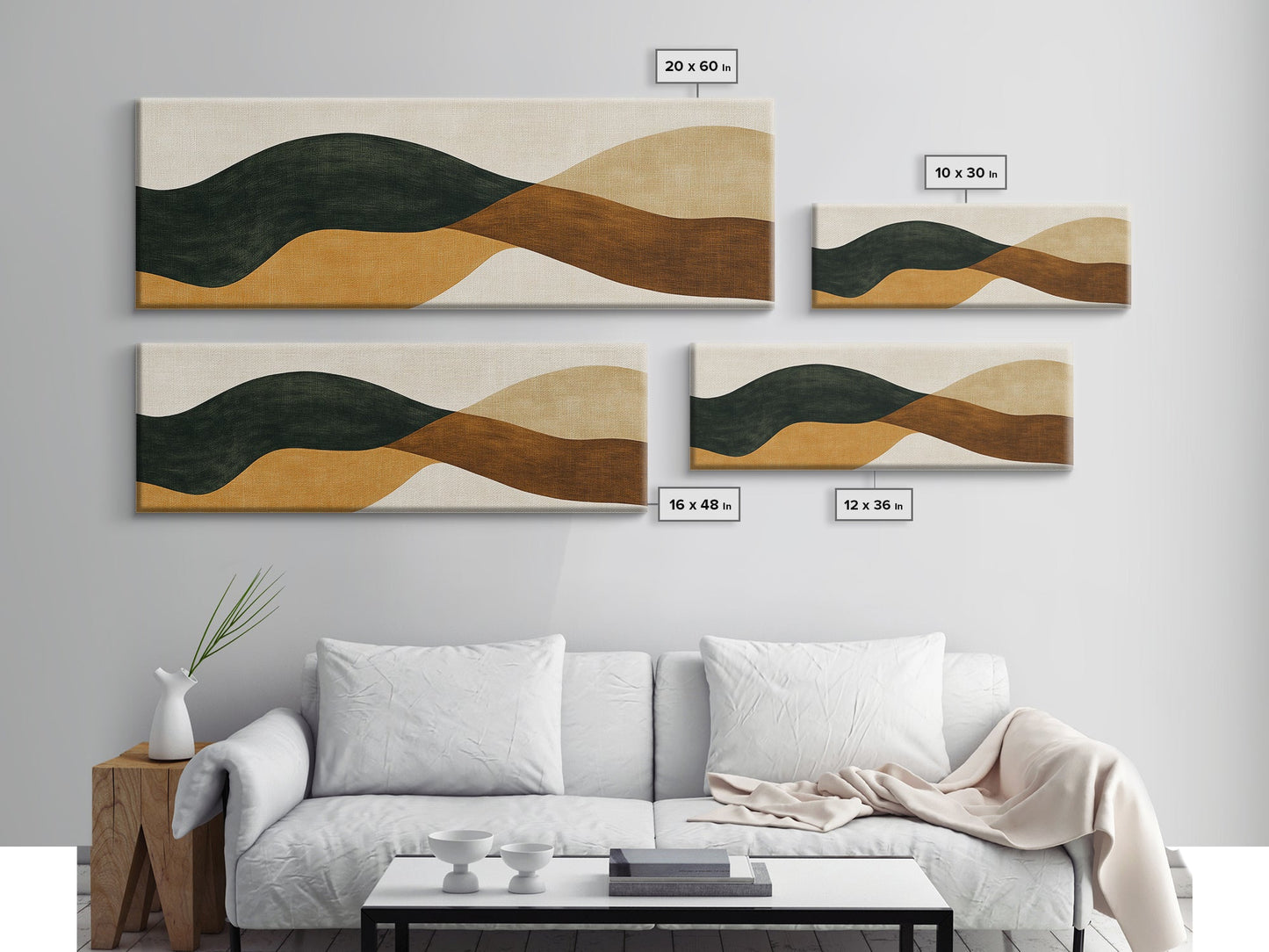 Earth Tones Abstract Painting Print, Eclectic Boho Style Wall Art, Oversized Panoramic Print, Above Sofa Abstract Painting