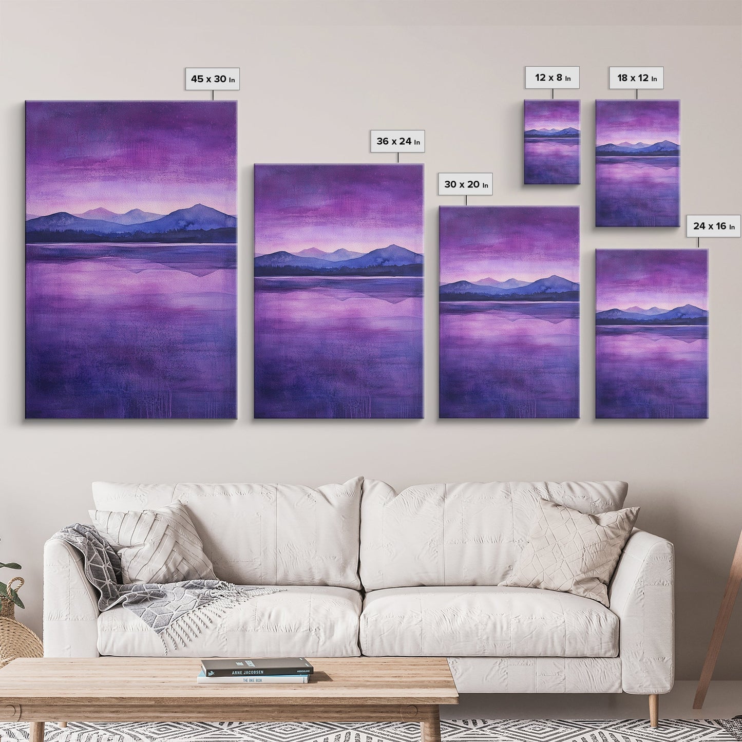 Purple and Lavender Landscape Painting Print, Reflections, Original Watercolor Painting Print, Custom Painting, Living Room Wall Art