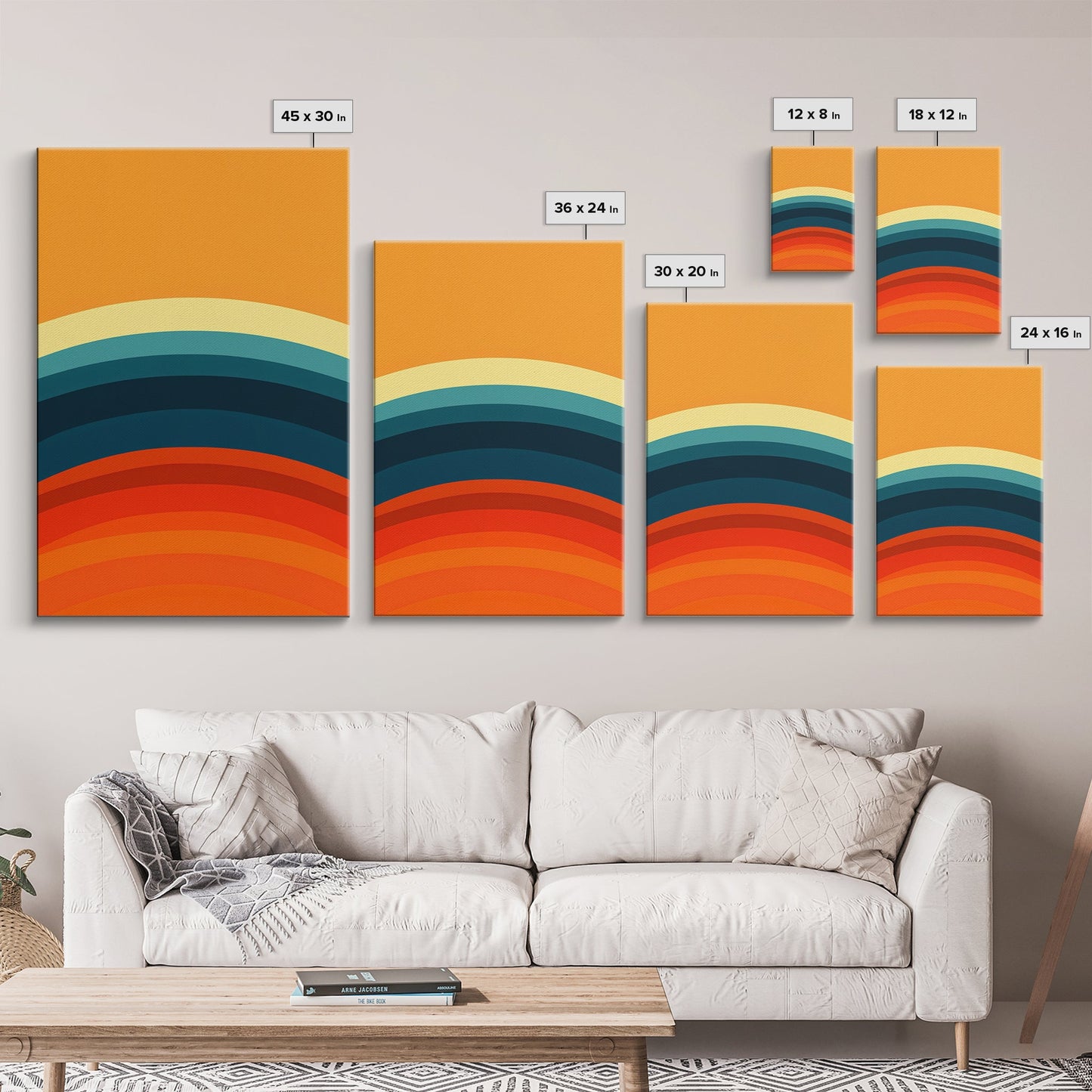 Shades Of The Sun Gradient Painting Print, Wood Framed Canvas, Minimalist Wall Art, Art Deco Inspired Living Room Decor