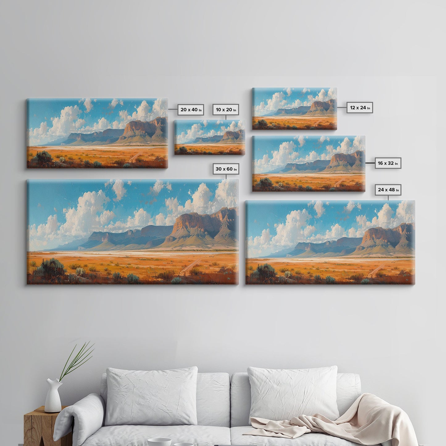 Panoramic Landscape Print Of an Arizona Desert Landscape, Framed Canvas, Rustic Farmhouse Decor, Nature Print, Minimalist Landscape Painting