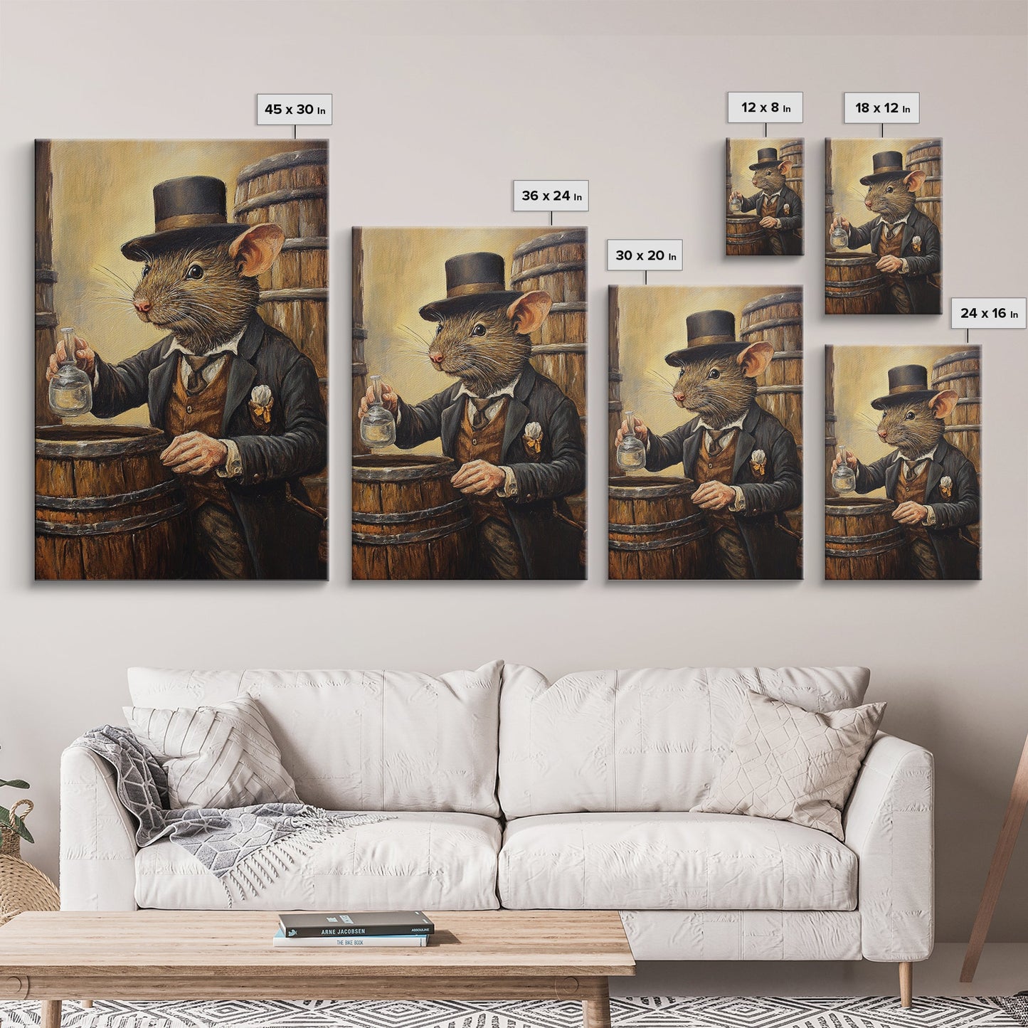 Rats with Jobs, Framed Canvas Print, Rat Painting, The Rat Whiskey Distiller, Cute Rat Home Decor