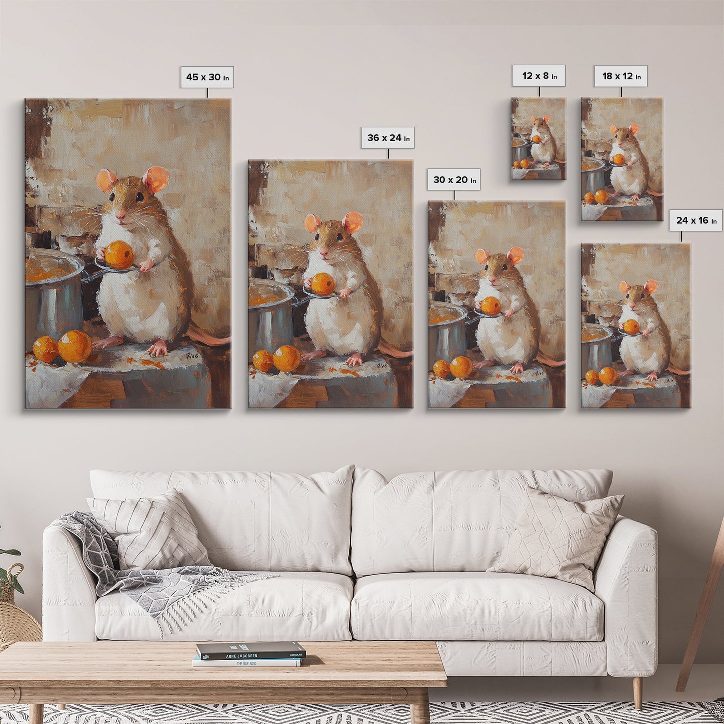 Rats with Jobs, Framed Canvas Print, Rat Painting, The Rat Chef, Cute Rat Home Decor, Rat Cooking Stew