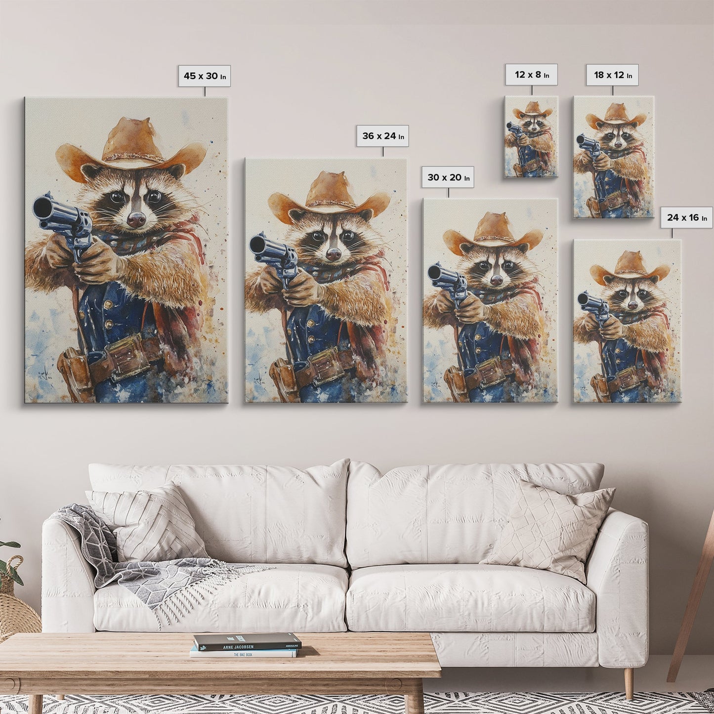 Rootin' Tootin' Racoon Cowboy, Framed Canvas Print, Ready to Hang, Racoon Painting