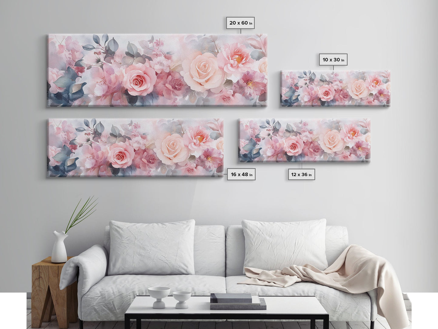 Floral Bloom Canvas Print, Rose Painting with Soft Pastel Tones, Romantic Botanical Prints for Bedroom or Guest Room Decor