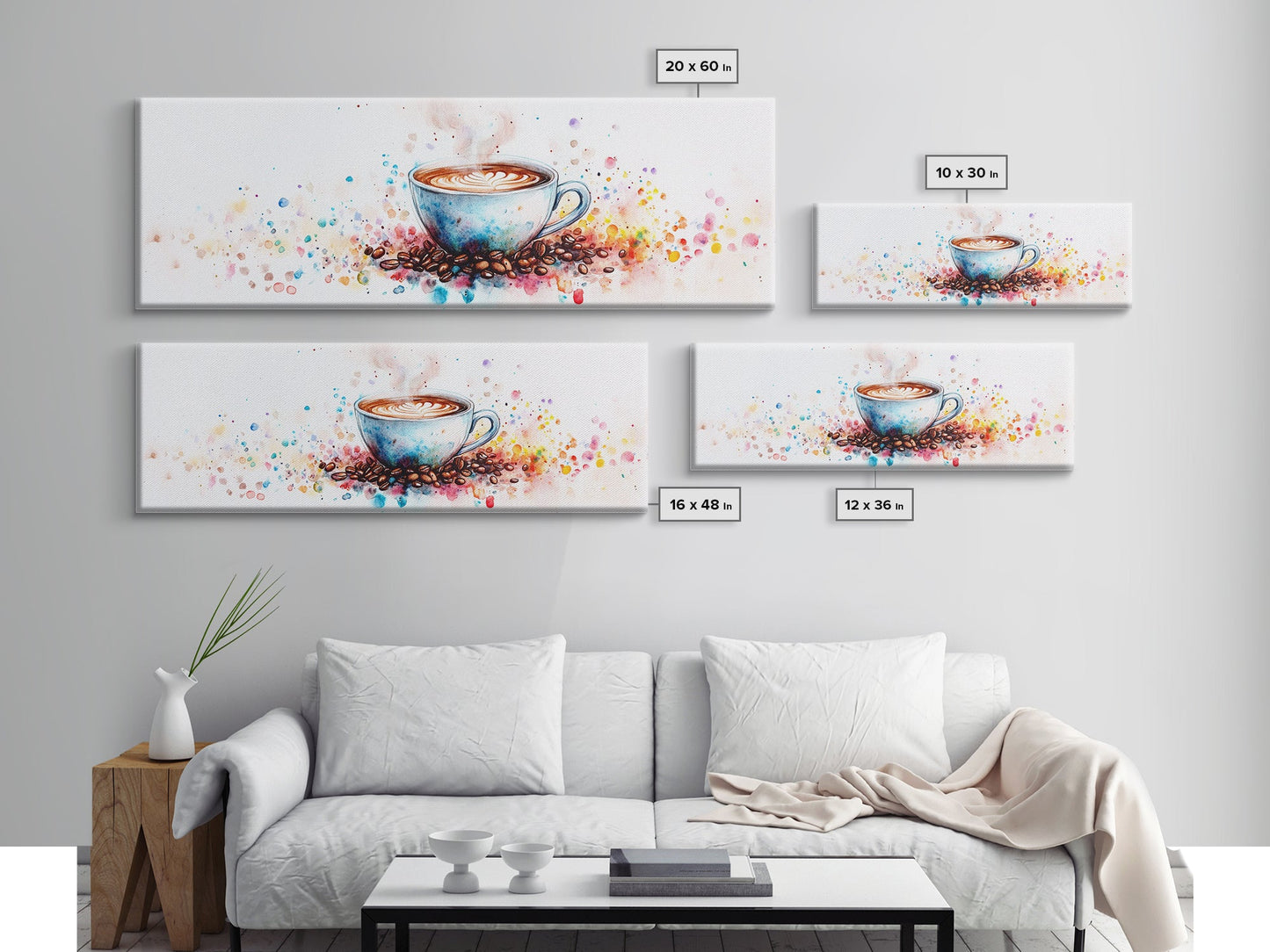 Coffee Cup Watercolor Canvas Print, Food Review Kitchen Art, Whimsical Living Room Wall Art Gift Idea Espresso Decor Design