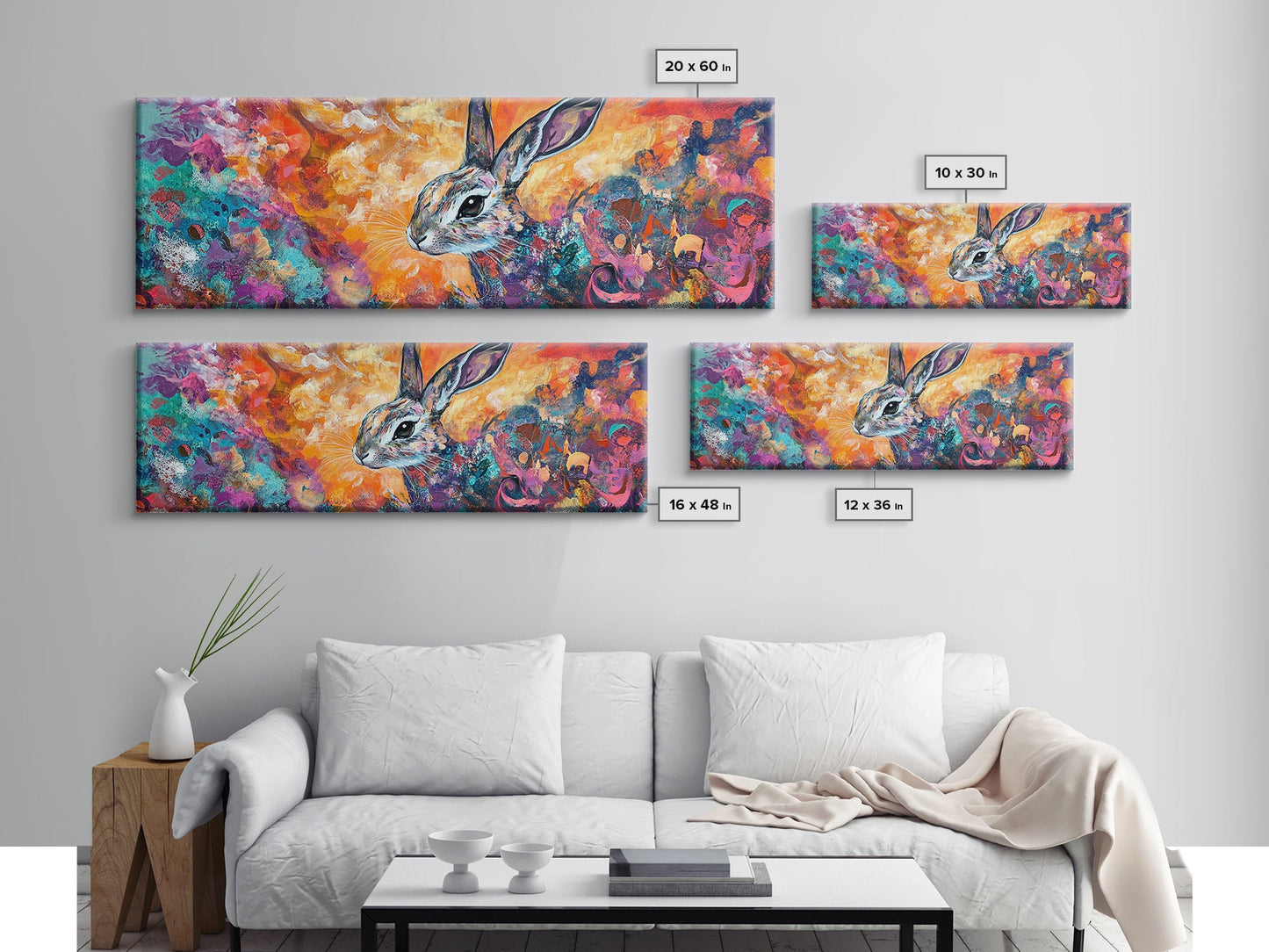 Colorful Abstract Rabbit Canvas Print, Vibrant Animal Wall Art, Boho Bunny Painting, Nature Wildlife Art, Playful Bedroom Decor