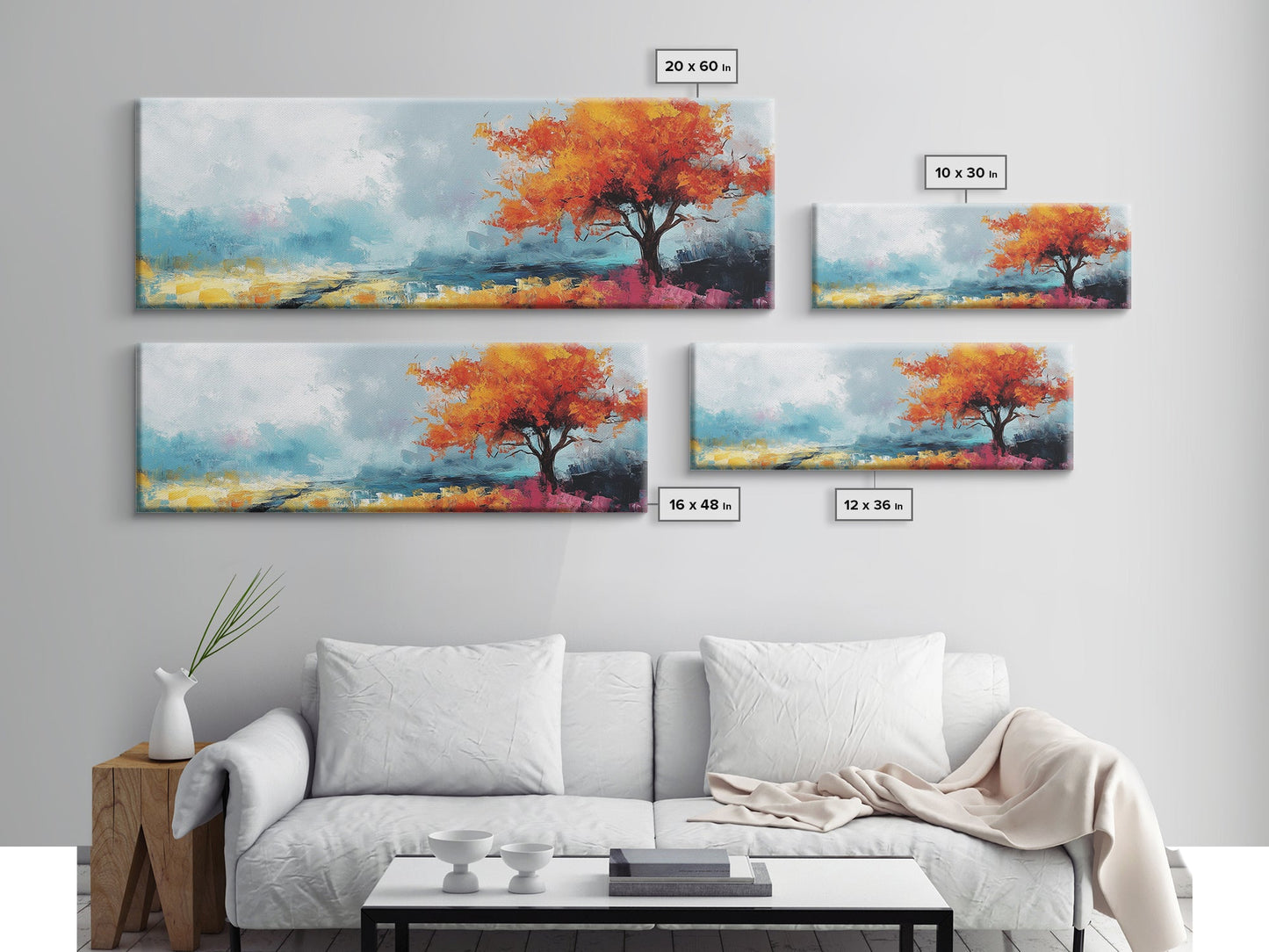 Autumn Tree Breeze Framed Canvas Print Vibrant Fall Foliage Painting Impressionist Seasonal Wall Art Warm Colors Living Room Decor