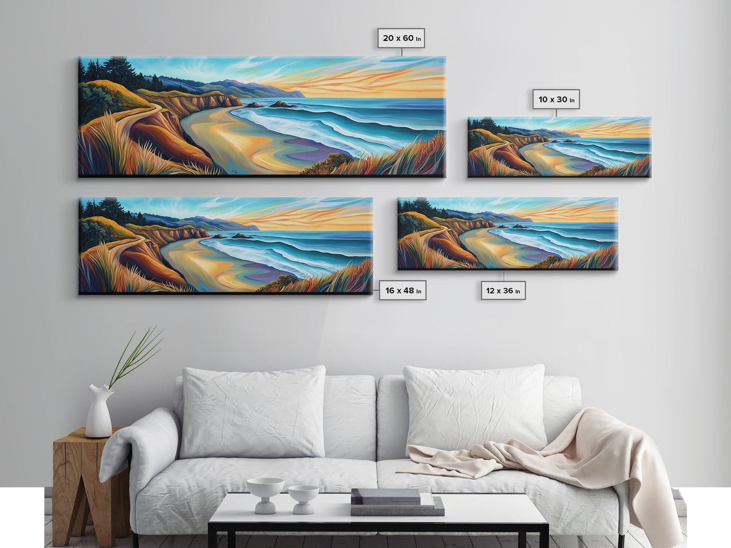 Coastal Sunset, Beach Wall Art, Ocean Landscape, Seascape Painting, Nature Art, Living Room Art, Canvas Print, Framed Canvas Print