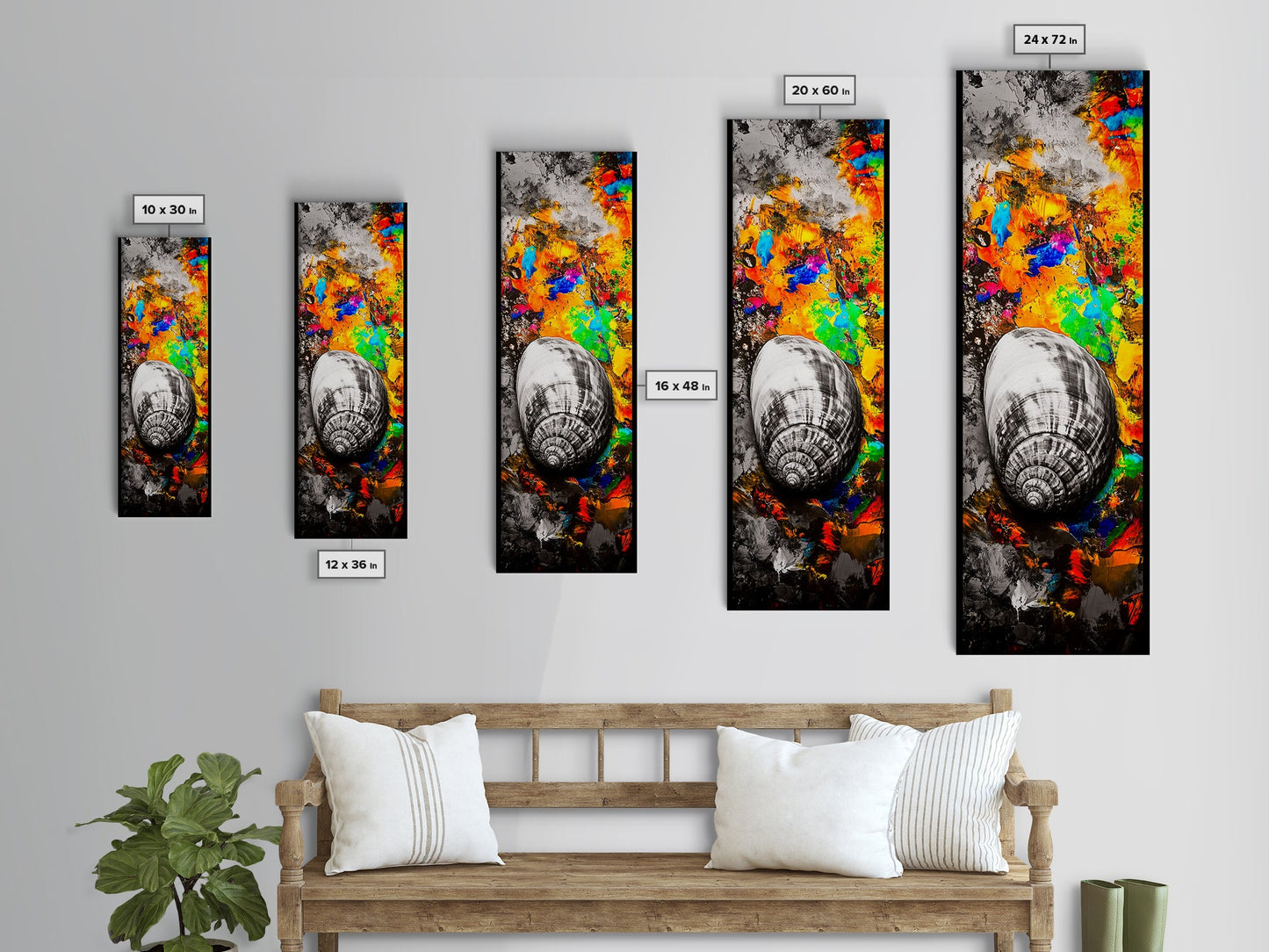 Colorful Shell, Abstract Art, Bold Texture, Canvas Print, Coastal Wall Art, Boho Beach Decor, Eclectic Home Art, Vibrant Nature Painting