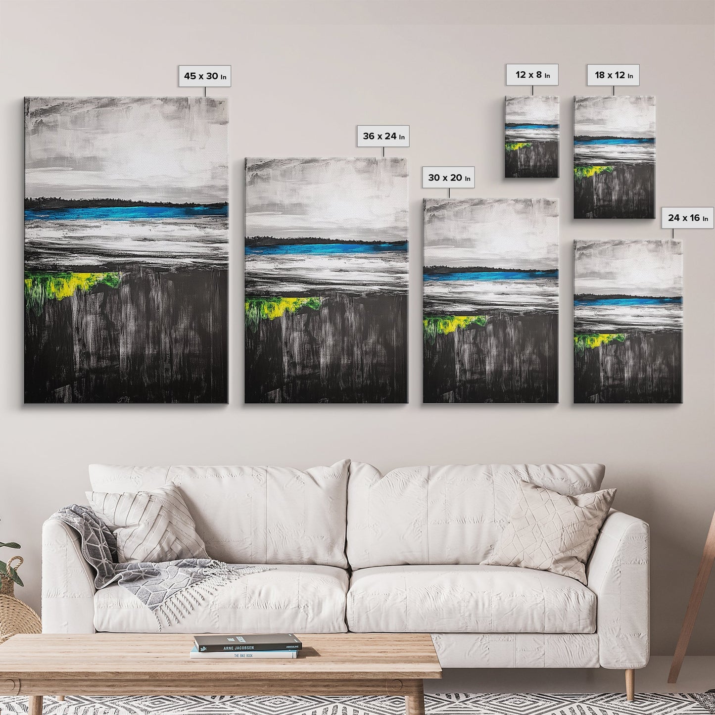 Tranquil Lake View, Blue Water Abstract Landscape, Moody Black White Sky, Serene Nature Wall Decor, Relaxing Home Gift, Canvas Print