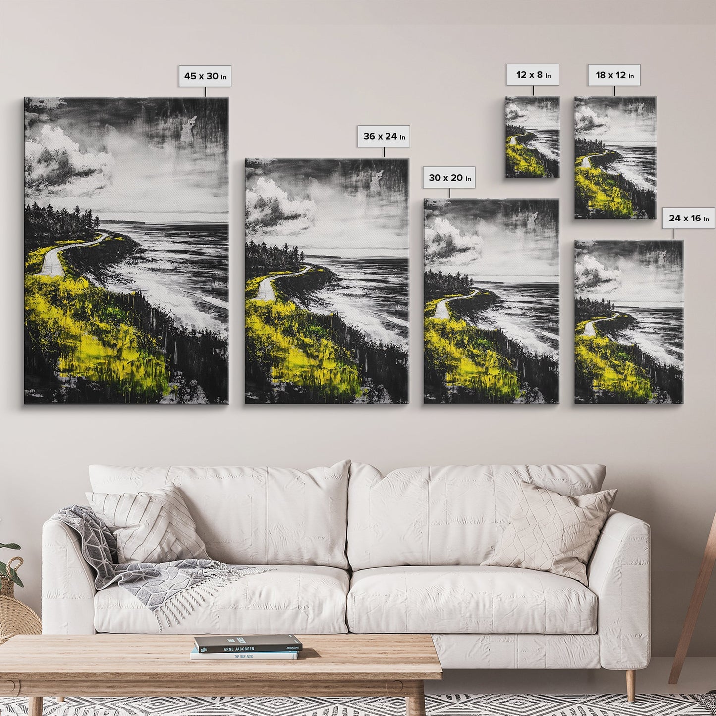 Coastal Road, Ocean View, Yellow Grass, Canvas Print, Scenic Landscape, Rustic Wall Art, Beach House Decor, Nature Painting