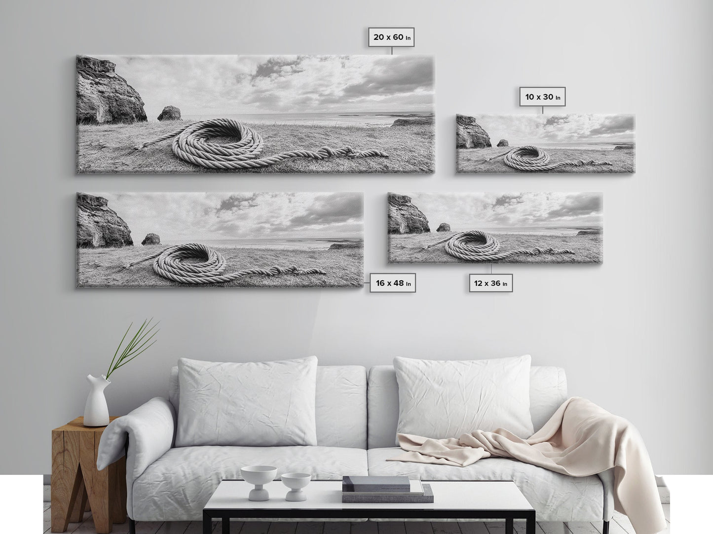 Coastal Rope, Windswept Bluff, Seaside Grass, Framed Canvas Print, Beach House Art, Nautical Decor, Neutral Living Room Style